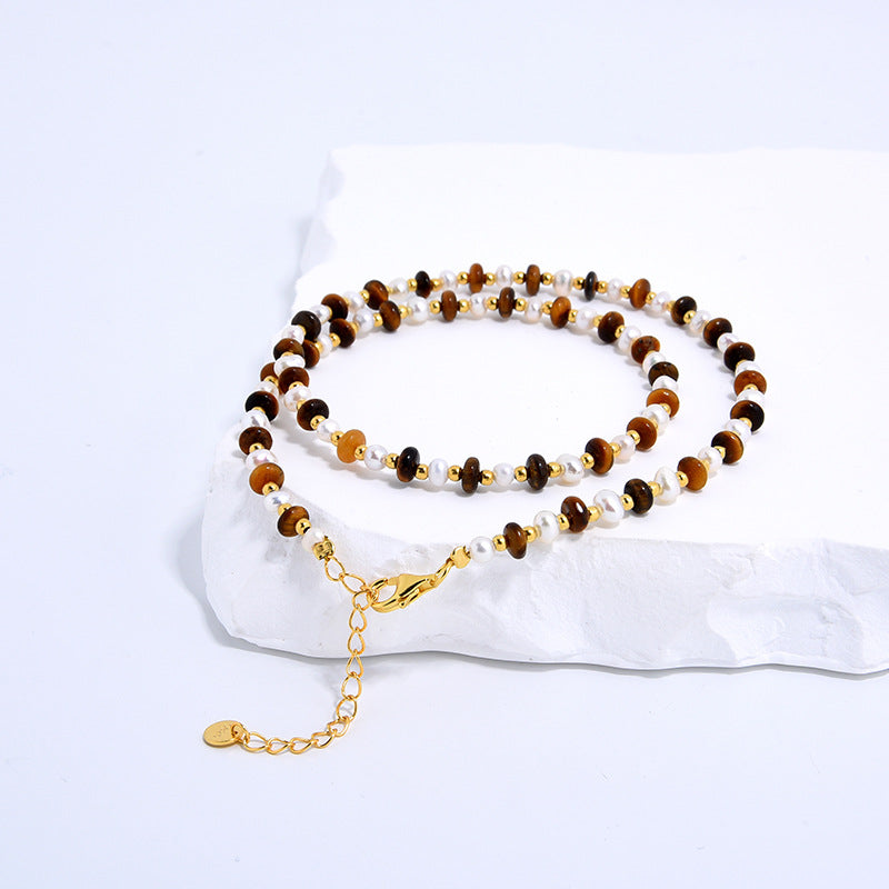 Yellow Tiger Eyes Pearl Necklaces