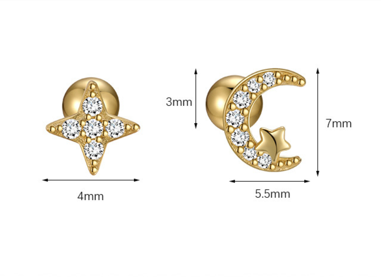 A16 Moon Star Zircon Studs