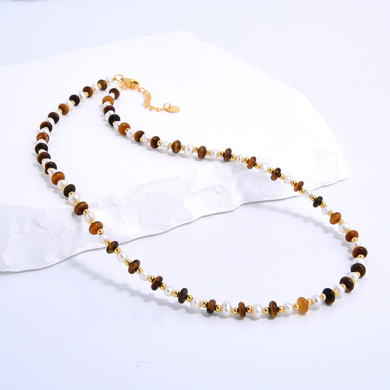 Yellow Tiger Eyes Pearl Necklaces