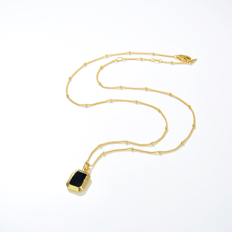Double-sided Natural Black Agate and White Fritillaria Necklace