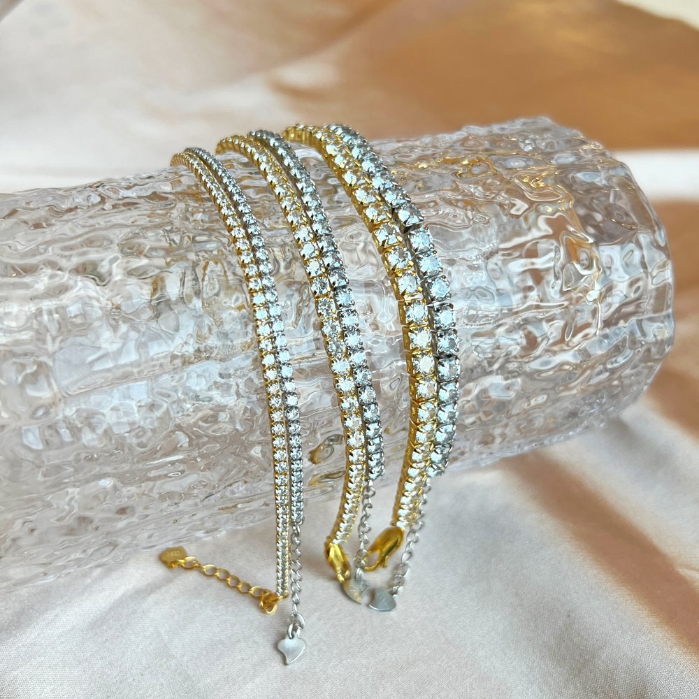 S925 Sterling Silver Bracelet 2.3.4MM Single Row Diamond Zircon Full Diamond
