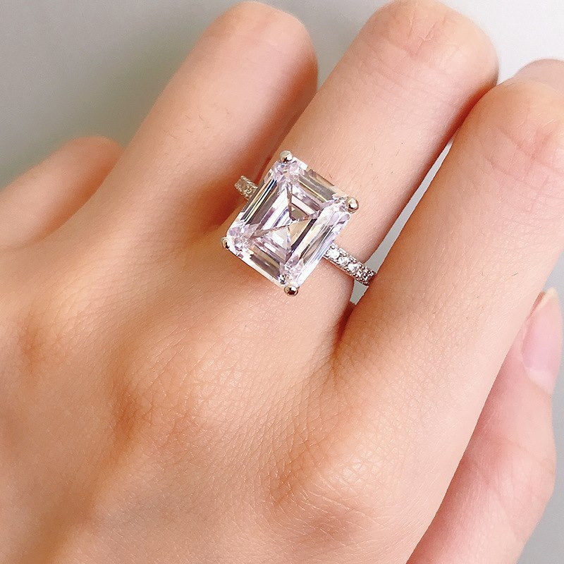 Four Prong White Square Diamond 5A Zircon Ring