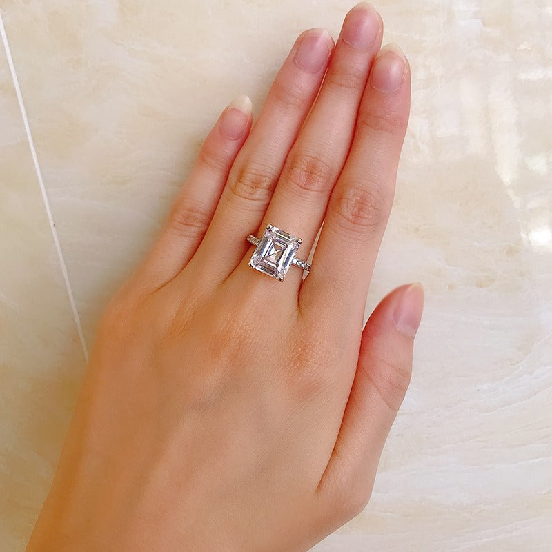 Four Prong White Square Diamond 5A Zircon Ring