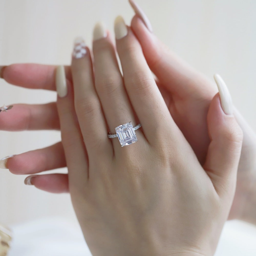 Four Prong White Square Diamond 5A Zircon Ring
