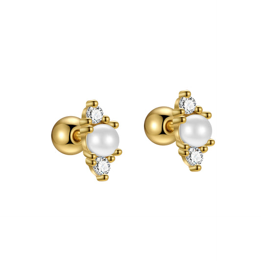 A37  Pearl Zircon Studs