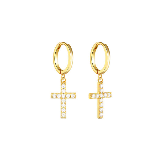 Zircon Cross Drop Hoops