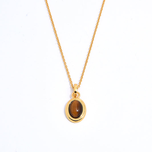 Natural Agate Tiger Eye Stone Oval Necklace