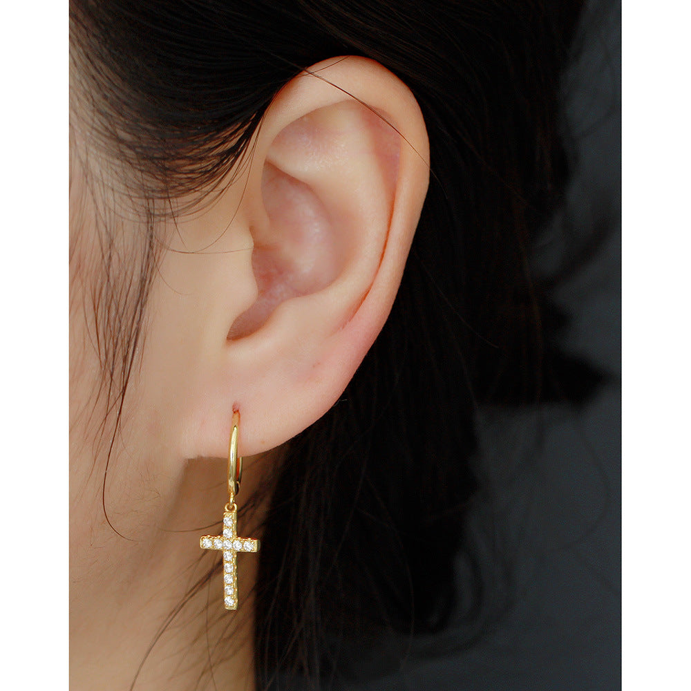 Zircon Cross Drop Hoops