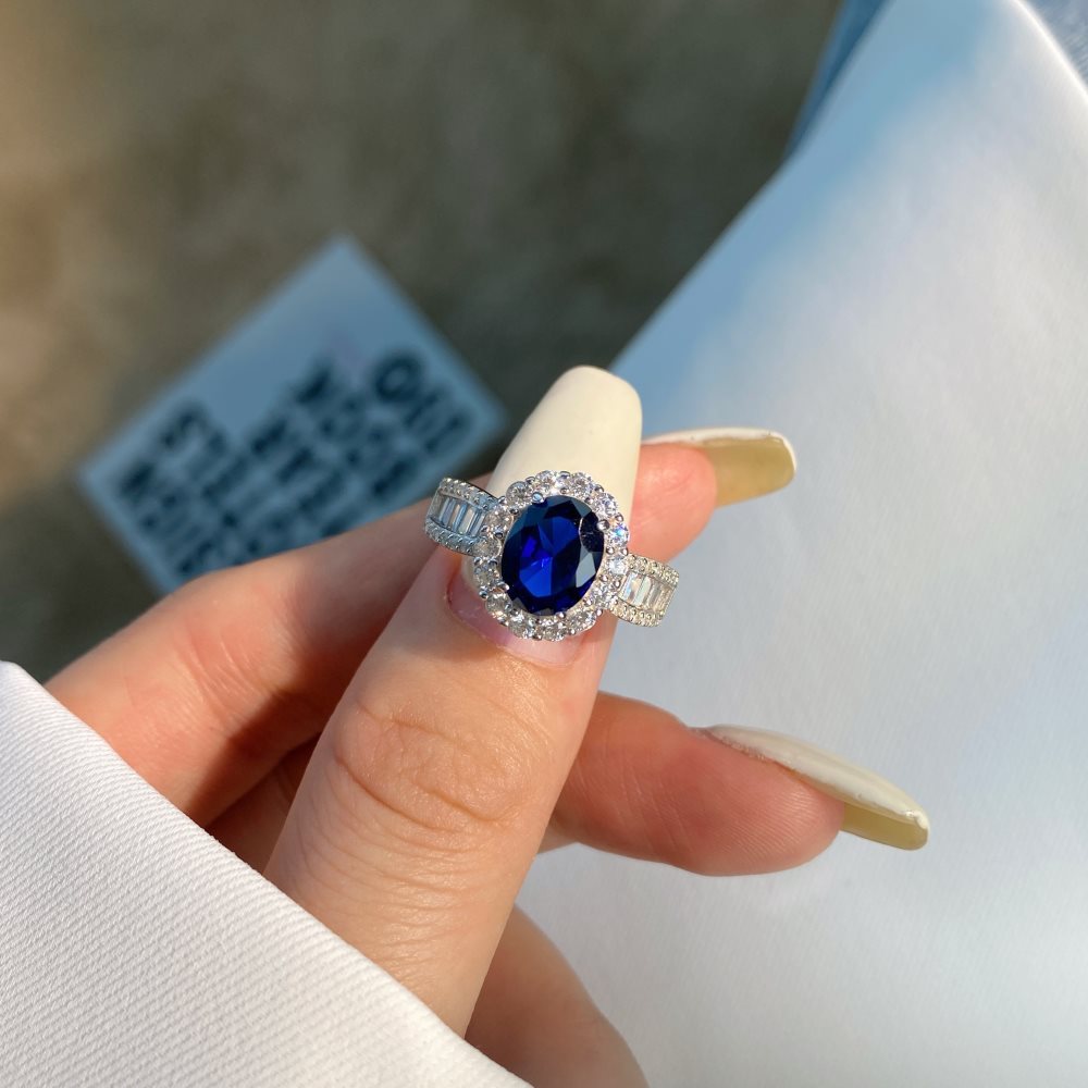 5A Oval Blue White Zircon Rings