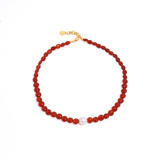 Baroque Pearl Stitching Natural Red Agate Necklace