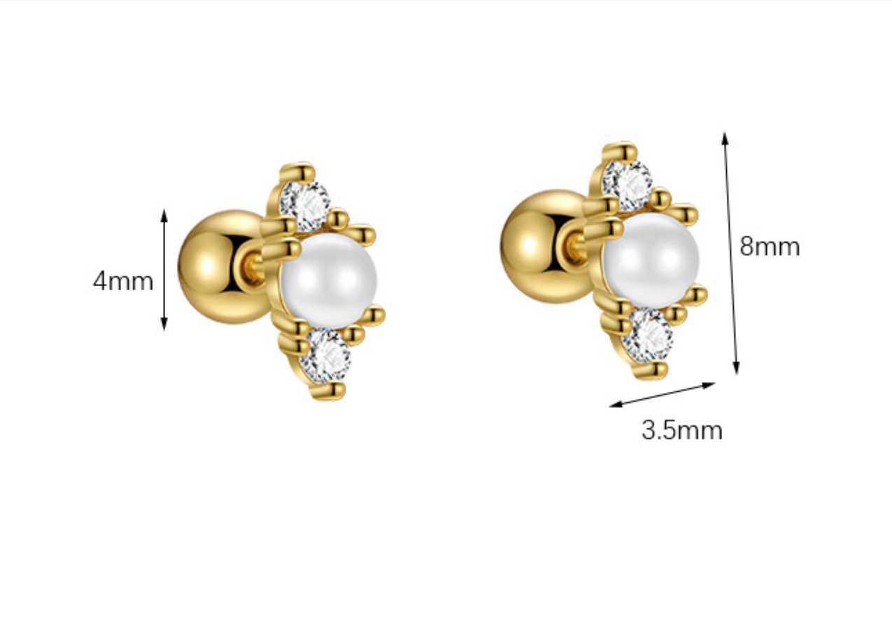 A37  Pearl Zircon Studs