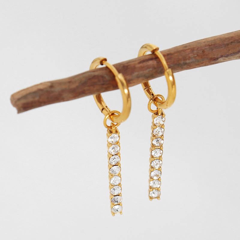 Zircon Square Bar Drop Hoops