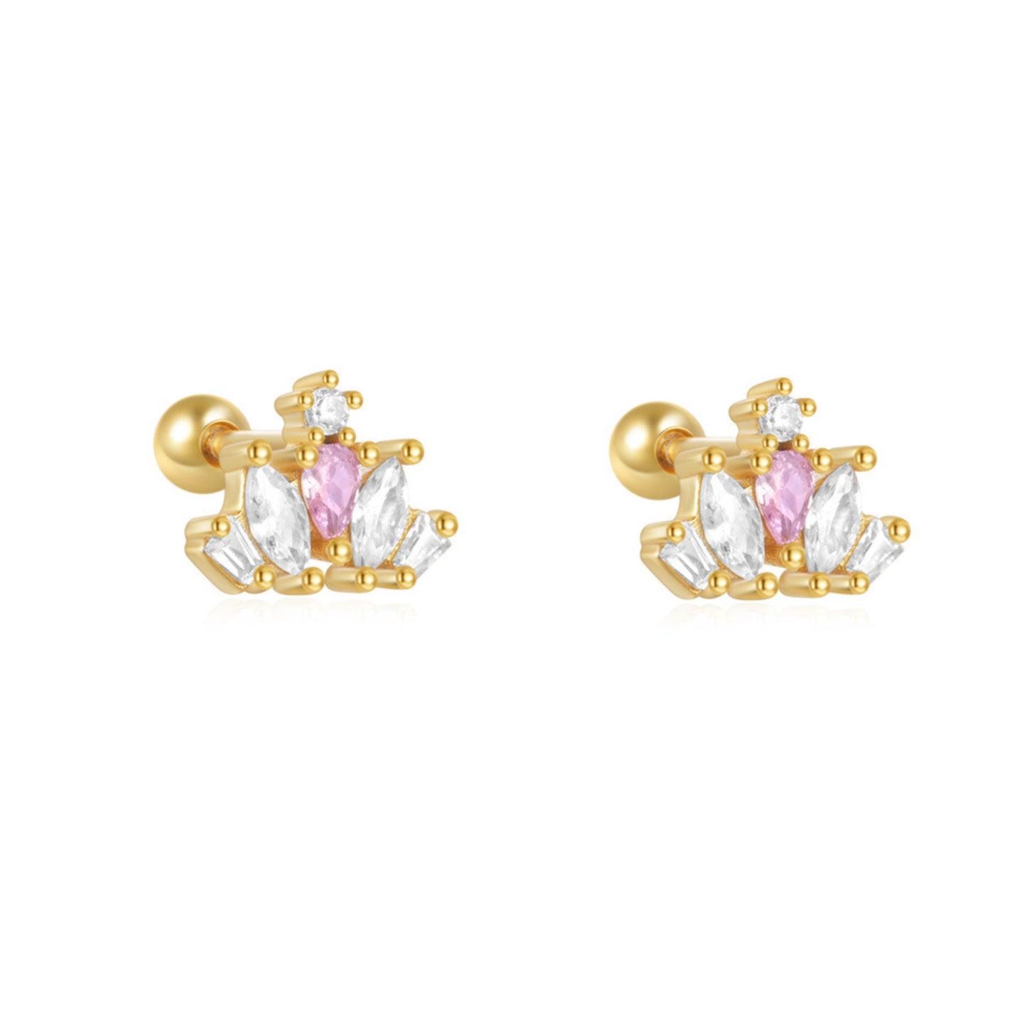 A31  Pink Butterfly Crown Heart Studs