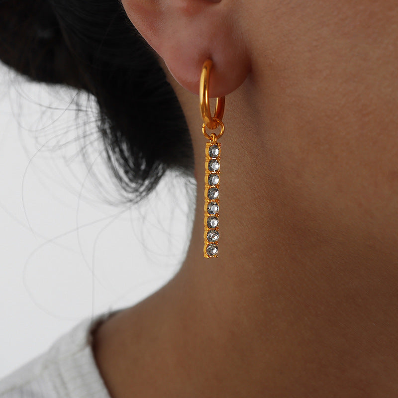 Zircon Square Bar Drop Hoops