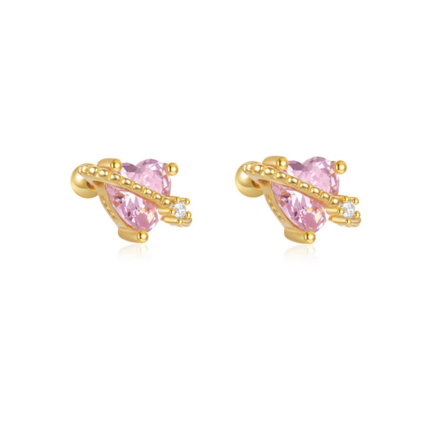 A31  Pink Butterfly Crown Heart Studs