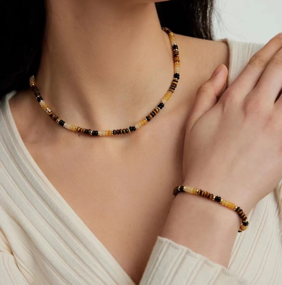 Lucky Yellow Tiger Eye Stone Necklace Bracelet