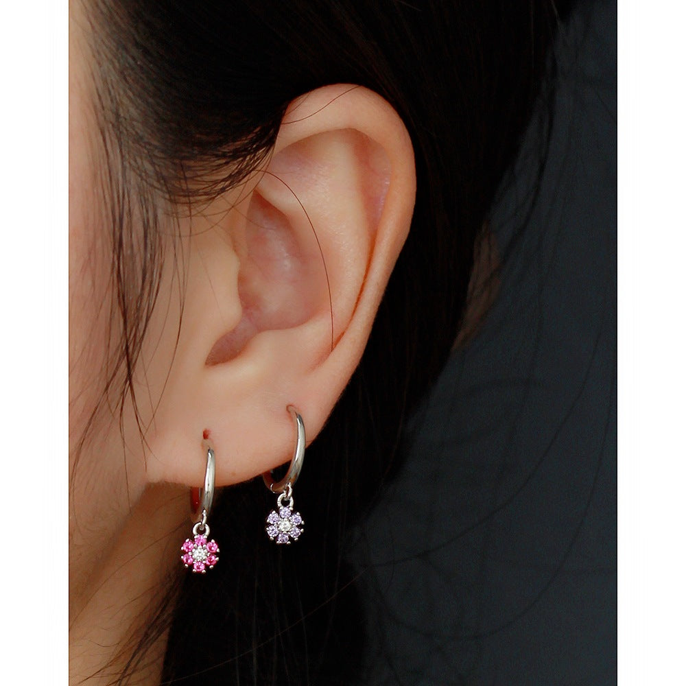 Flower Zircon Pendant Earrings