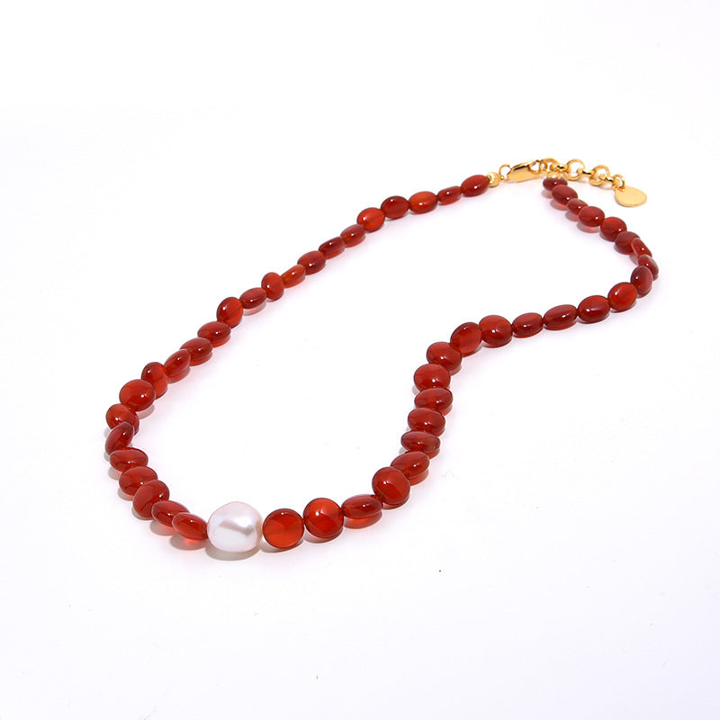 Baroque Pearl Stitching Natural Red Agate Necklace