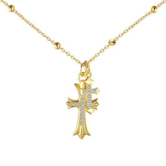 Zircon Collarbone Double Cross Necklace