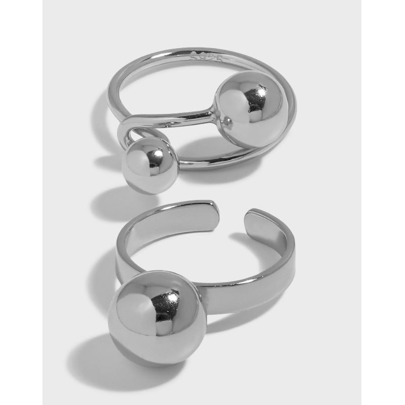 Ball Glossy Texture S925 Sterling Silver Open Rings