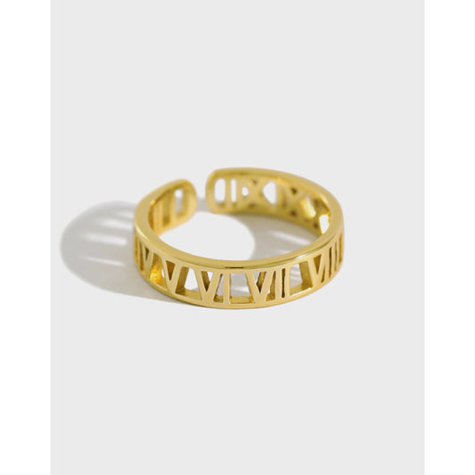 Roman Numeral Open Rings 18K Gold Plated Sterling Silver