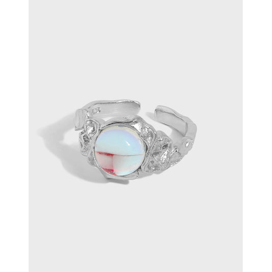 Micropaved Moonstone S925 Sterling Silver Open Ring