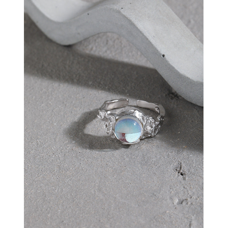 Micropaved Moonstone S925 Sterling Silver Open Ring