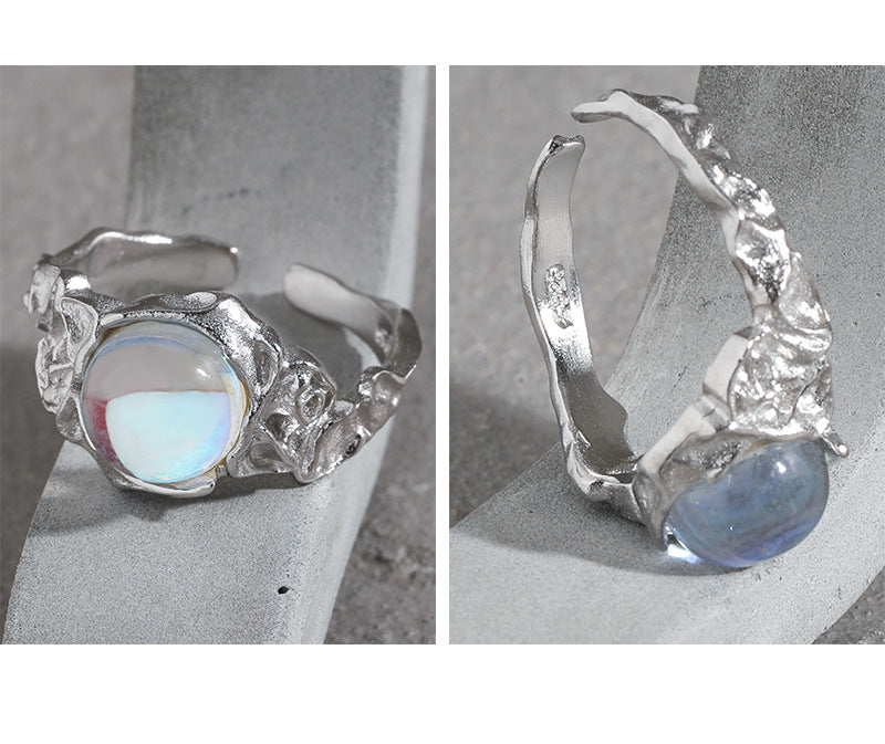 Micropaved Moonstone S925 Sterling Silver Open Ring