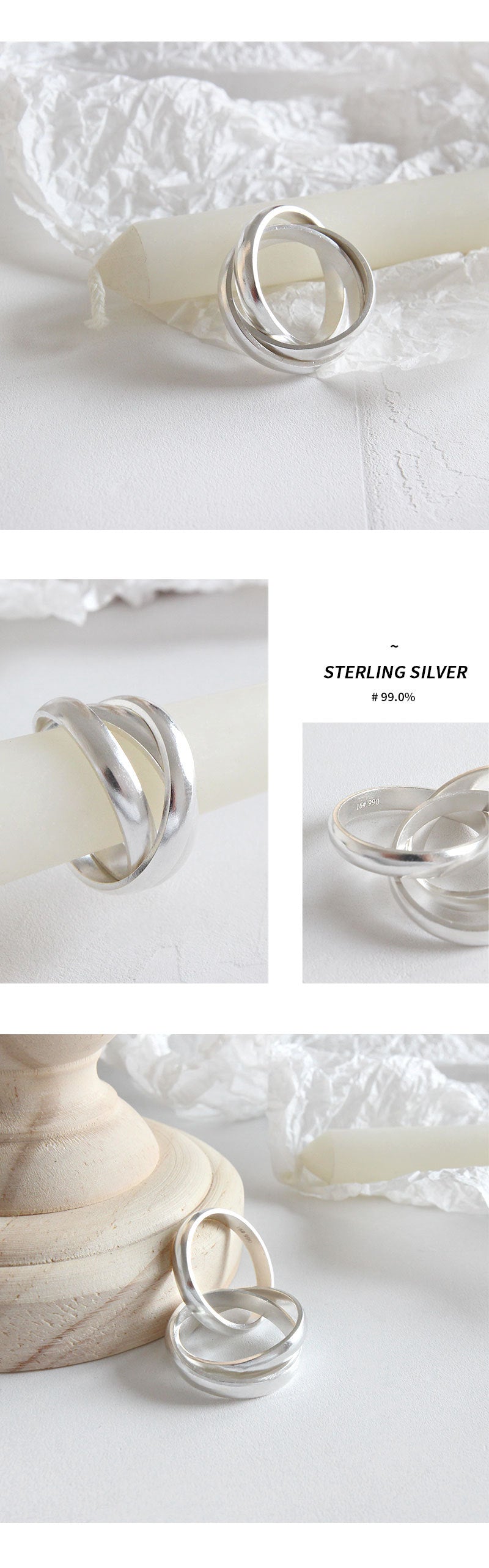 S990 Sterling Silver Plain Circle Cross Lines Rings