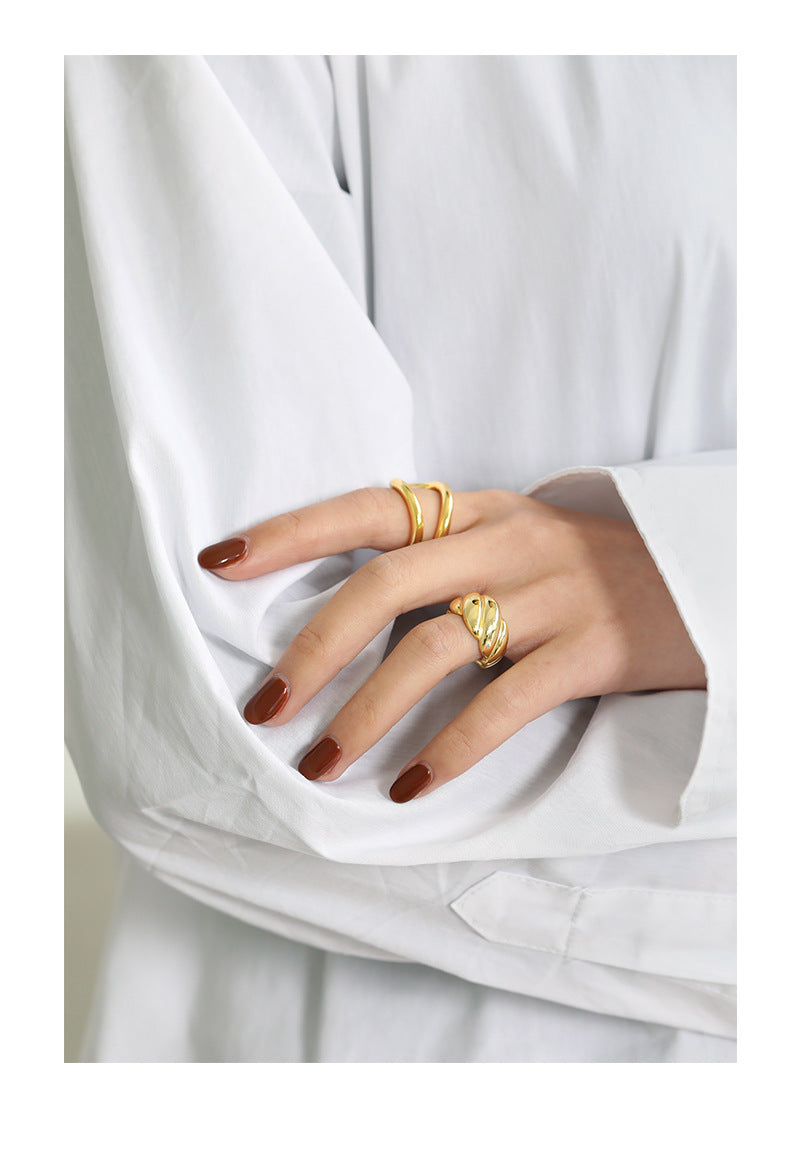 Glossy Twist Sterling Silver Rings 18K Gold Plated