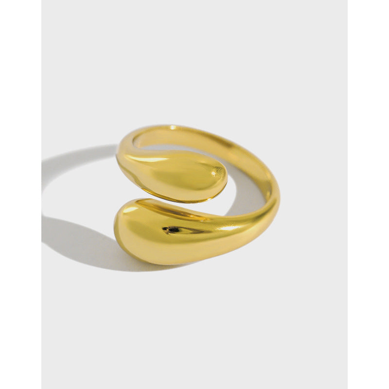 Glossy Water Drop Open Rings Sterling Silver 18k Gold Plated