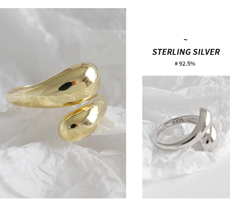 Glossy Water Drop Open Rings Sterling Silver 18k Gold Plated