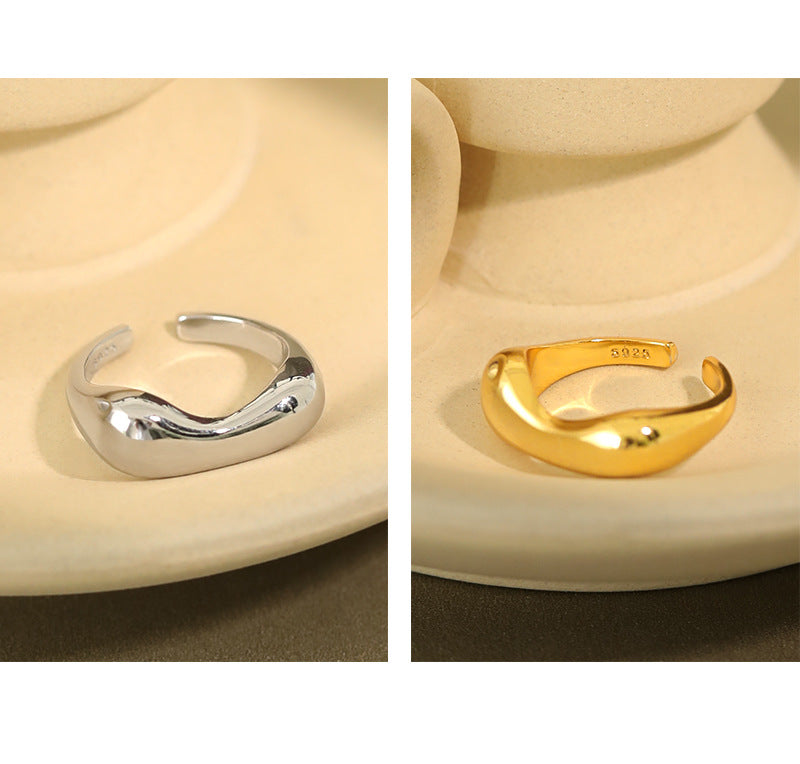 Irregular Glossy Open Rings 18K Gold Plated Sterling Silver