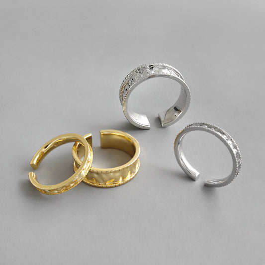 Pleated Personalized Versatile Open 18K Gold Plated Sterling Silver Rings