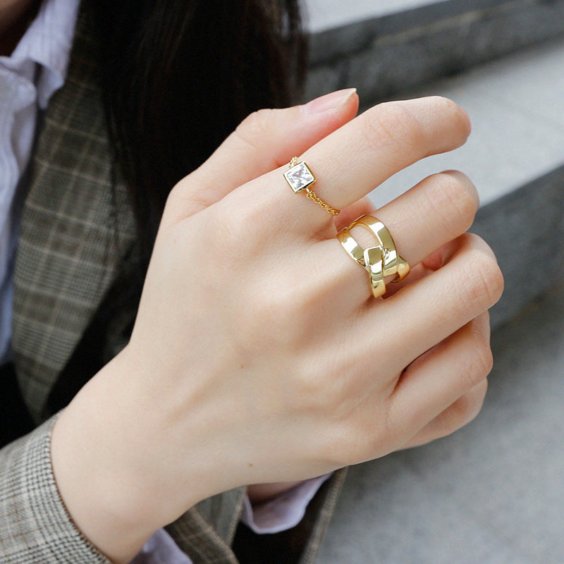 Square White Yellow Green Red Zircon Chain Adjustable Bead Ring