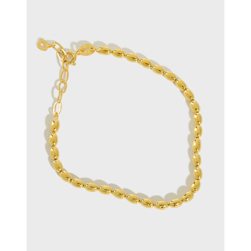 Oval Beads Olive Bead Chain Bracelet 18K Gold Plated Sterling Silver