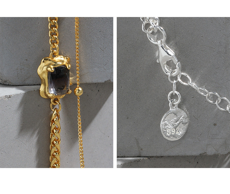 Luxury Design Double-layer Chain Inlaid with Synthetic Tourmaline