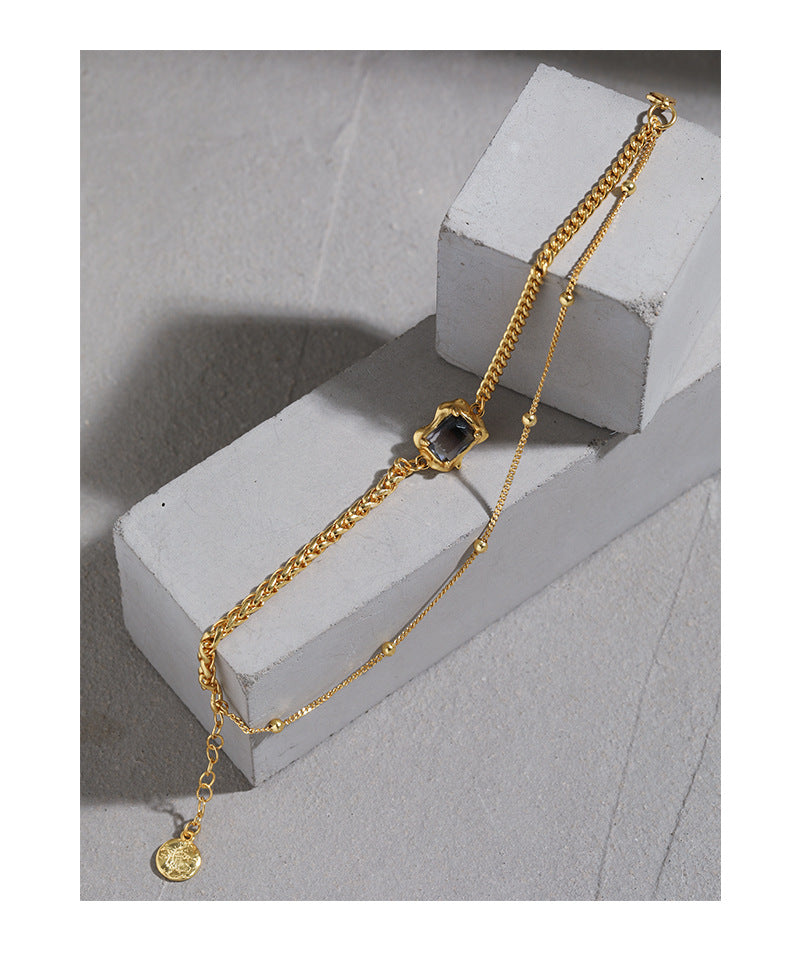 Luxury Design Double-layer Chain Inlaid with Synthetic Tourmaline