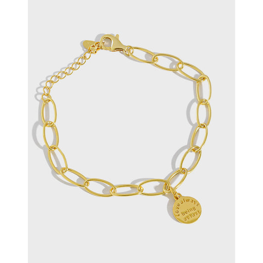 Geometric English Medal Bracelet 18K Gold Plated Sterling Silver