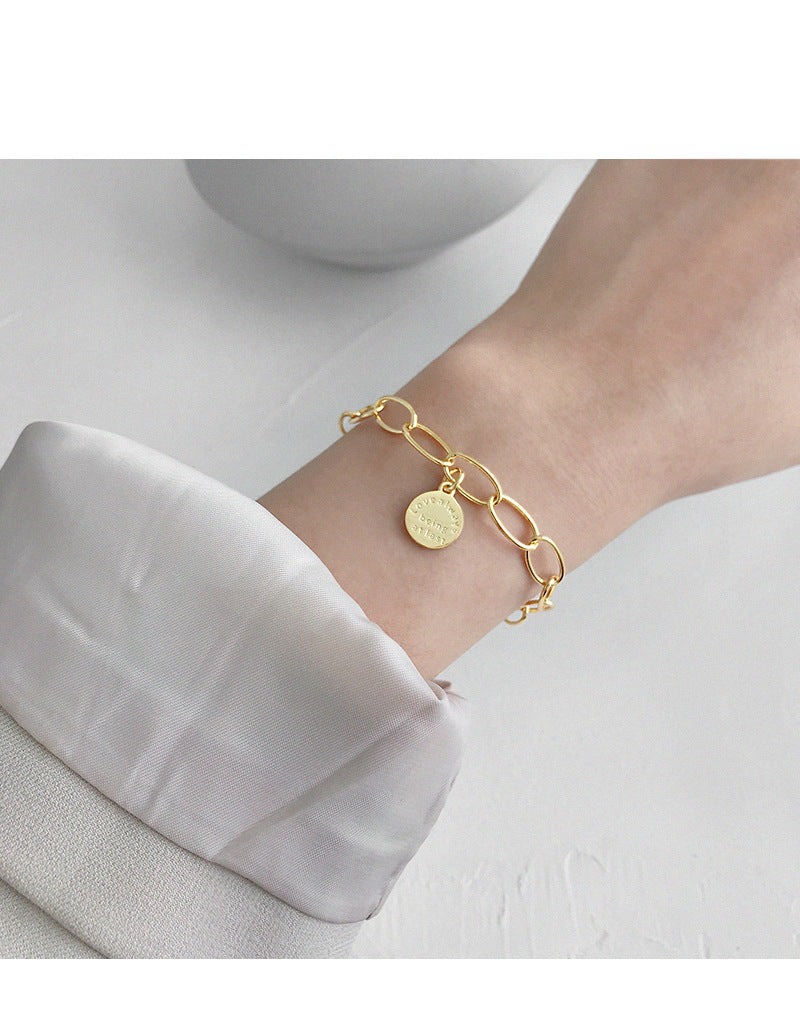 Geometric English Medal Bracelet 18K Gold Plated Sterling Silver