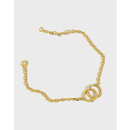 Double Circle Ring Chain 18K Gold Plated Sterling Silver