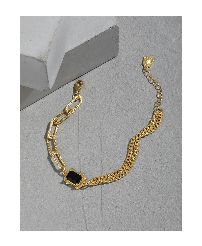 Zirconia Double Layer Chain 18K Gold Plated Sterling Silver