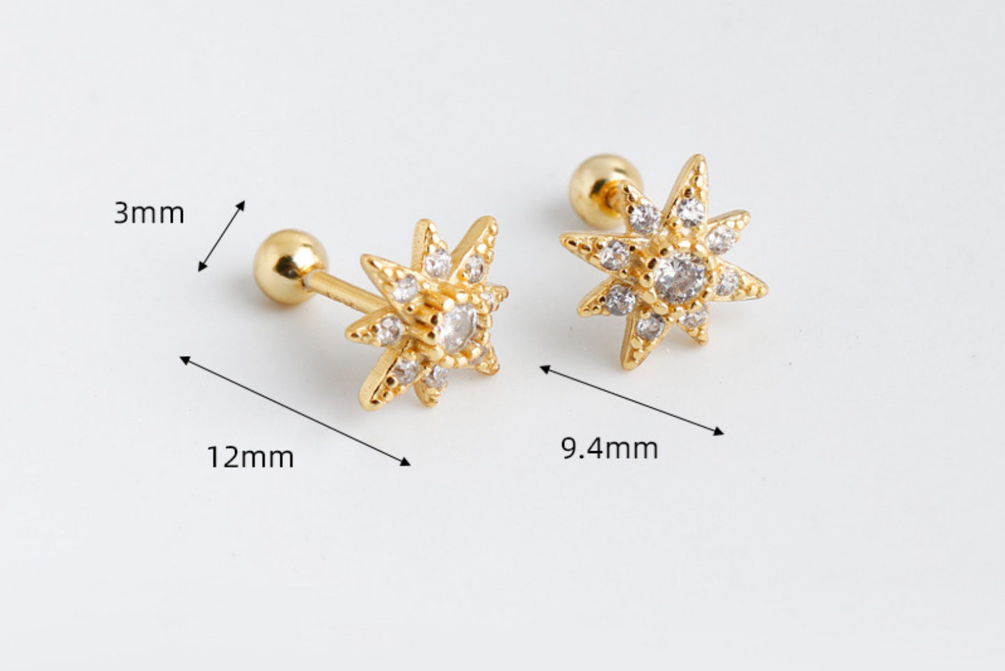 A3 Zircon Sparkling Star Studs(Ball Back)