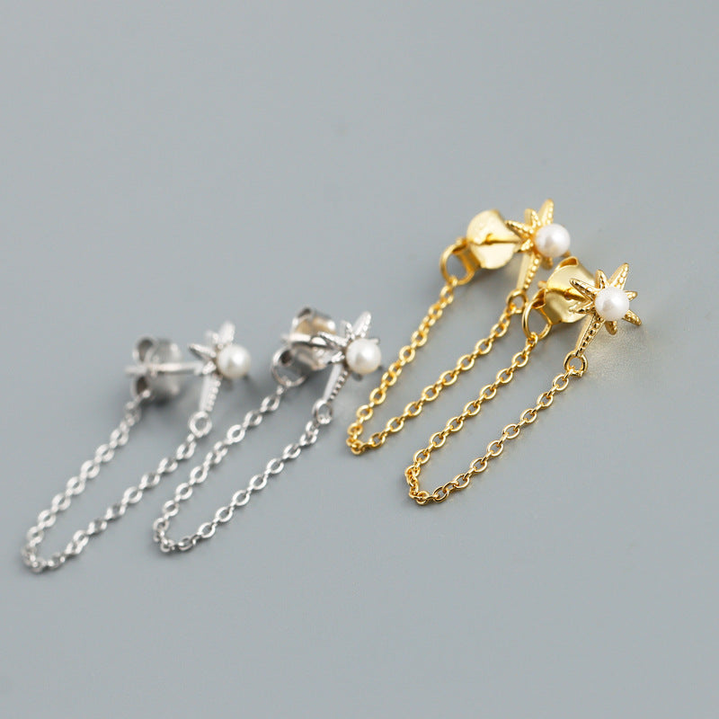 A9 Shell Pearl Chain Studs