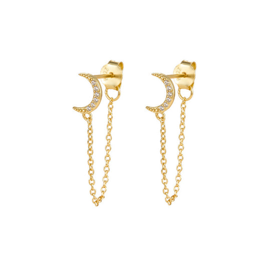 A11  Tassel Chain Moon Diamond Earrings