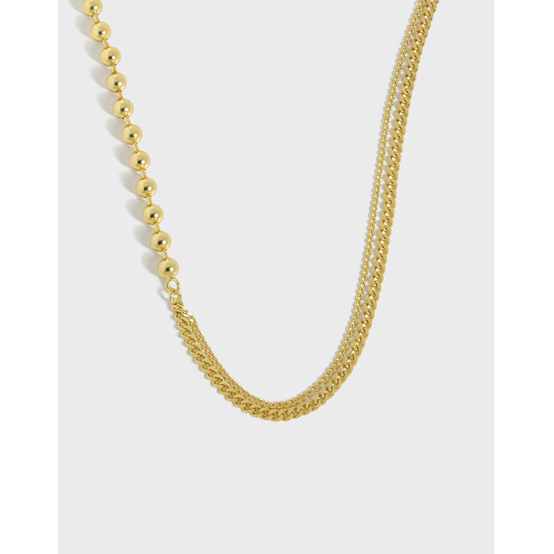 Round Bead Side Chain Necklace 18K Gold Plated Sterling Silver