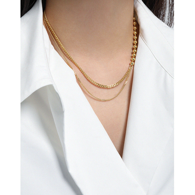 Round Bead Side Chain Necklace 18K Gold Plated Sterling Silver