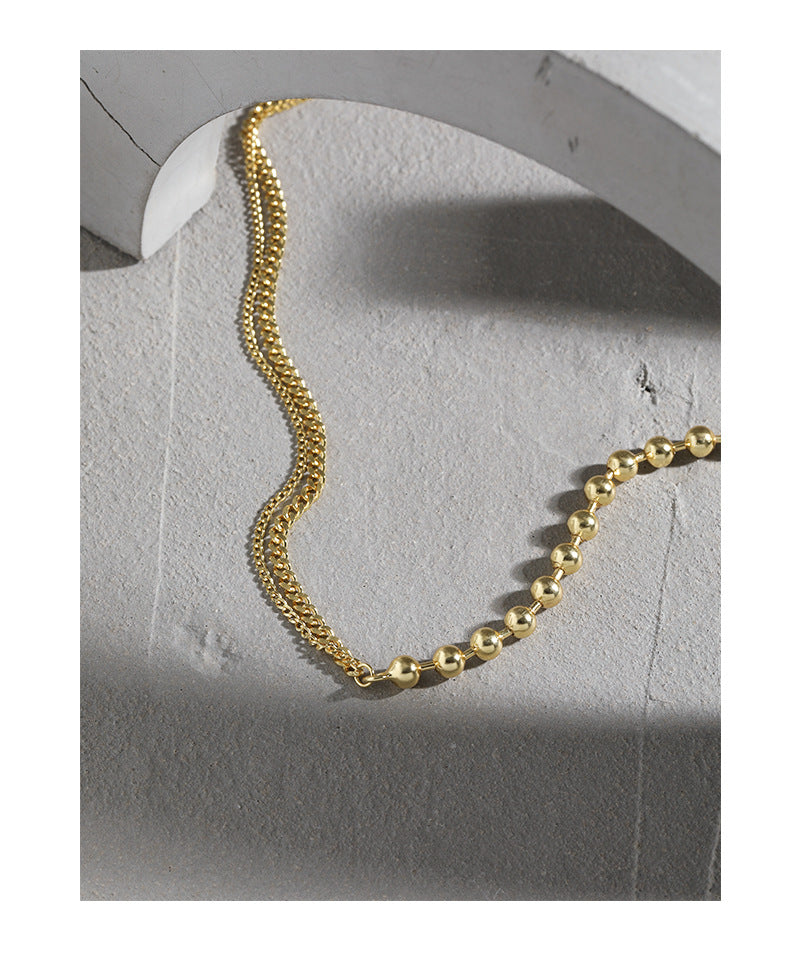 Round Bead Side Chain Necklace 18K Gold Plated Sterling Silver