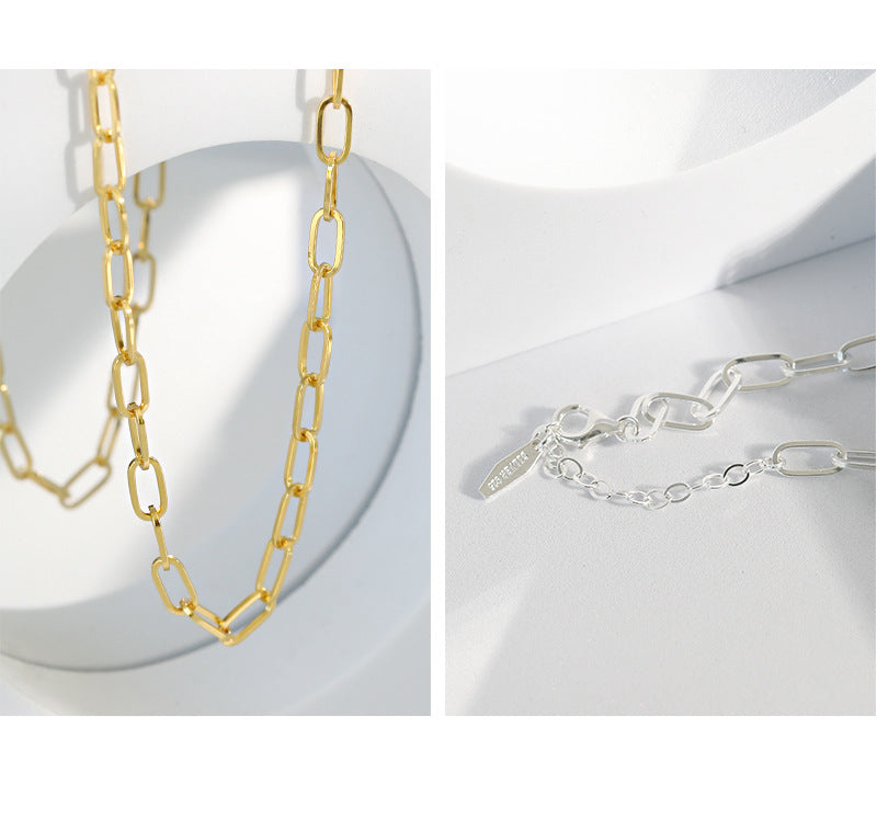 Chain Choker Clavicle  Necklace 18K Gold Plated Sterling Silver