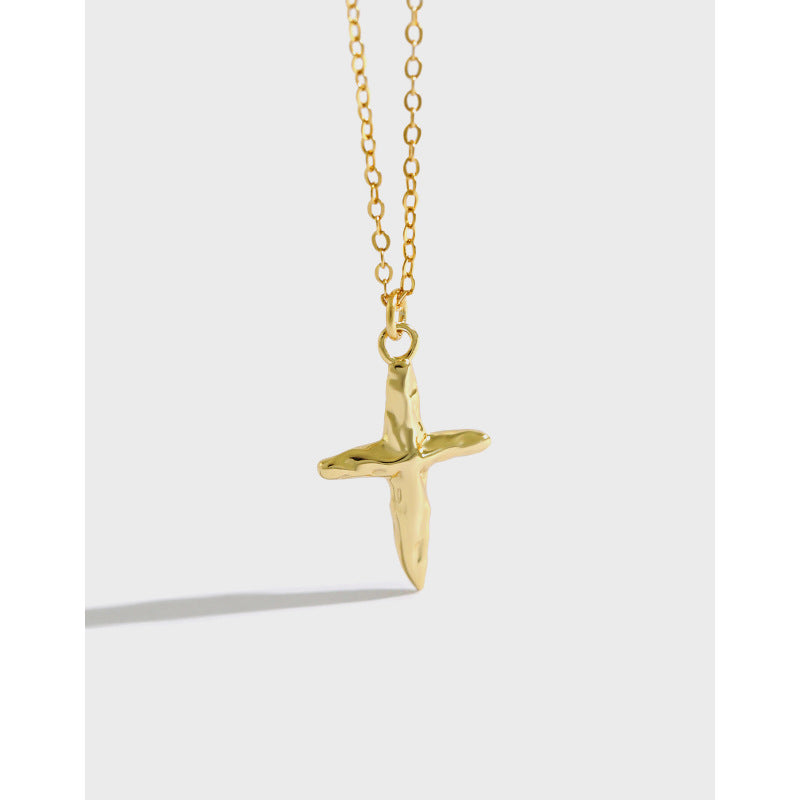 Irregular Concave and Convex Cross Necklace 18K Gold Plated Sterling Silver